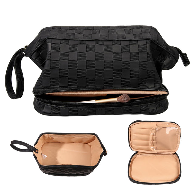Abiudeng Large Makeup BagWaterproof Cosmetic BagMake up Travel Bag EssentialsCute Travel Toiletry Bag for Women Makeup Bag Organizer with Bottom PouchTravel Size Toiletries Bag for Women-Black