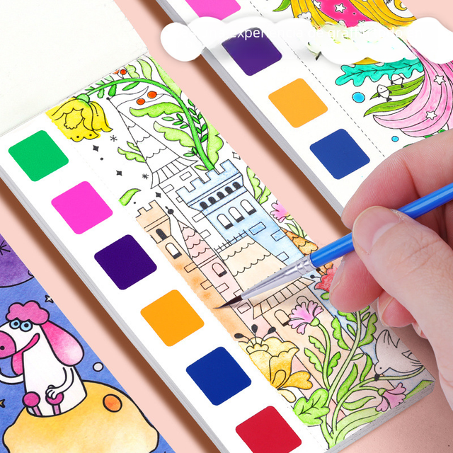 Kids Watercolor Coloring Book with Portable Paints