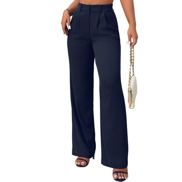 SASSY ZOEY Wide Leg Pants for Women | High Waisted Trousers with Pockets | Comfortable Work Pants for Women | Business Casual Pants for Women | Womens Pants and Sizes Blue X-Large Short