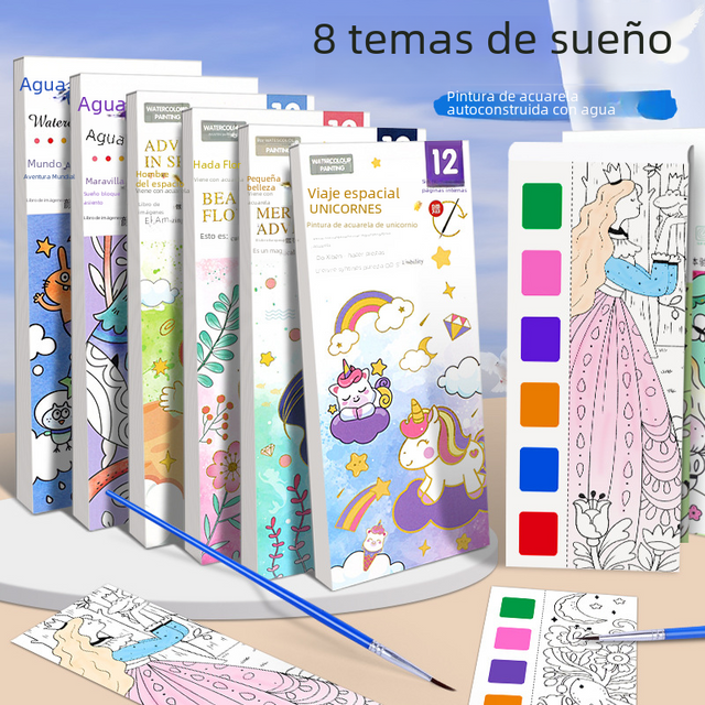 Kids Watercolor Coloring Book with Portable Paints