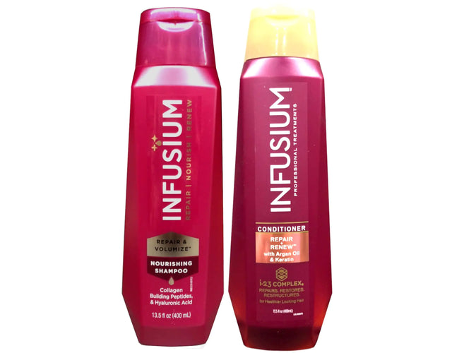 Infusium Professional Treatments Haircare - Repair & Renew With Argan Oil & Keratin - Shampoo & Conditioner Set - Net Wt. 13.5 FL OZ (400 mL) Per Bottle - One Set
