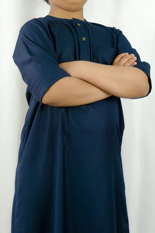 Short Sleeve Matte Kids Thobe-Navy