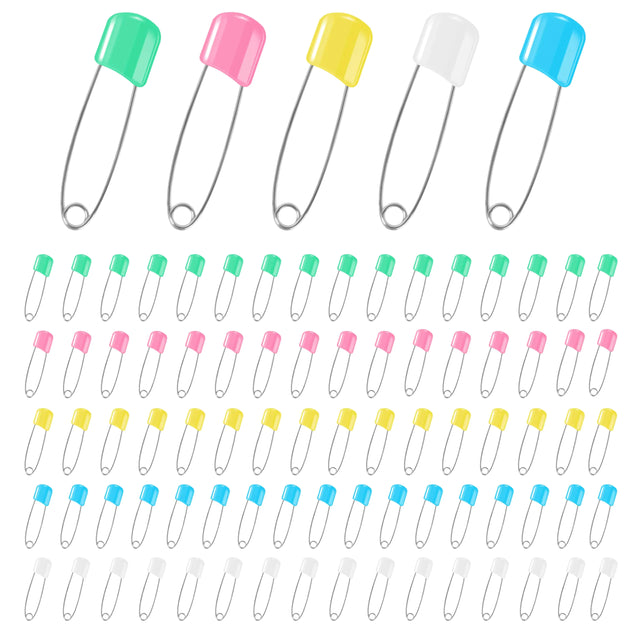 110 Pcs Stainless Steel Diaper Pins 2.1 Inch Baby Diaper Pins for Cloth Diapers Plastic Head Baby Safety Pins Large Diaper Pins with Locking Closures 5 Colors Nappy Pins