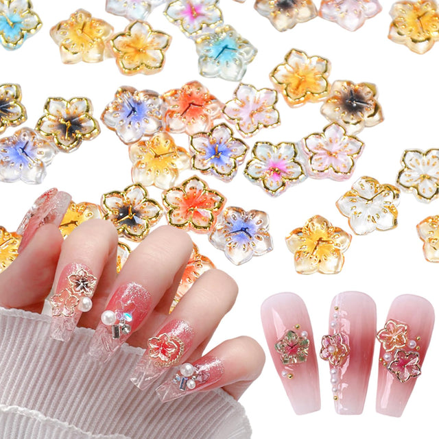 100Pcs Flower Nail Charms Flatback Resin Charms Design 3D Flowers Nail Gems and Charms Supply Acrylic Spring Blossom Tiny Flowers Nail Art Charms for Women DIY Manicure Nail Jewel Decor Accessories