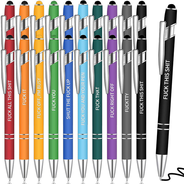 Funny Pen Set - 10 Metal Click Ballpoint Pens