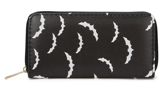 Wytidian Skull Wallets for Women Zip Around Goth Wallet Large Capacity Phone Case Long Purse Credit Card Clutch for Women Ladies Girls (Bat)
