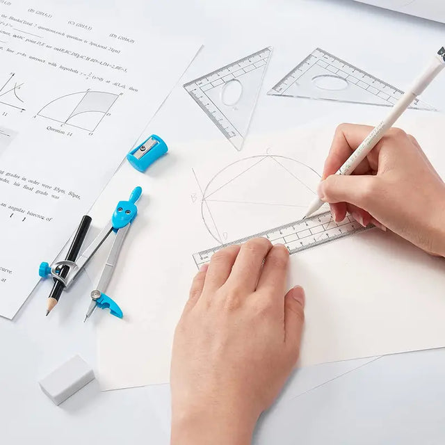 10pcs Geometry Compass Set with Box, Rulers & Protractor