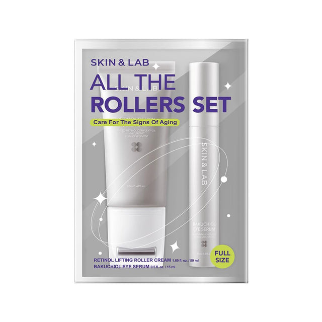 [SKIN&LAB] Anti-aging Rollers Duo Set includes Bakuchiol Eye and Retinol Lifting Roller Korean Vegan Skincare Gift Set Gift for women Christmas skincare gift set