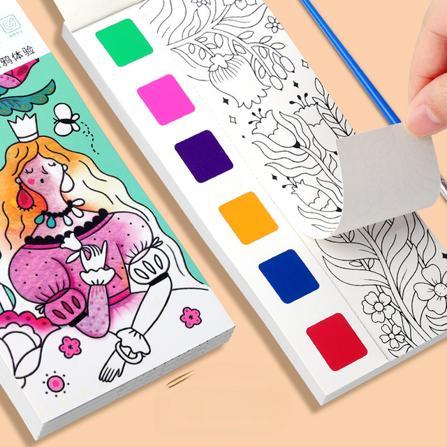 Kids Watercolor Coloring Book with Portable Paints