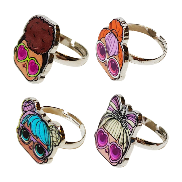 LOL Surprise Dolls Jewelry: 4-Piece Adjustable Rings for Girls