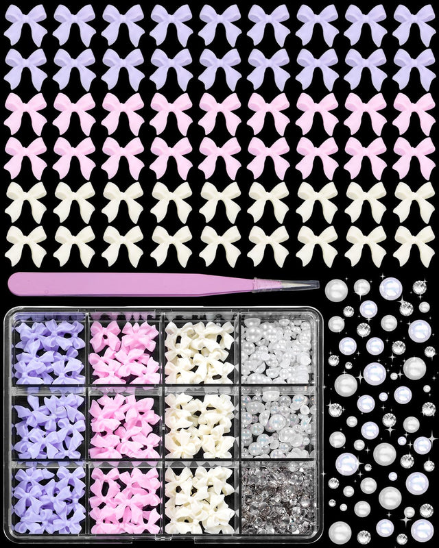 3D Bows Nail Charms Acrylic Color Bows Bowknots Nail Charms Purple