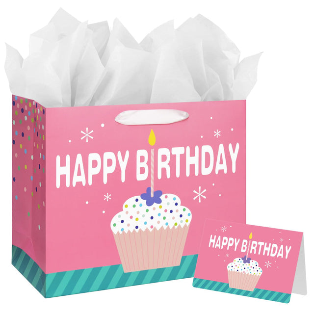 13" Large Happy Birthday Gift Bag with Tissue Paper and Card