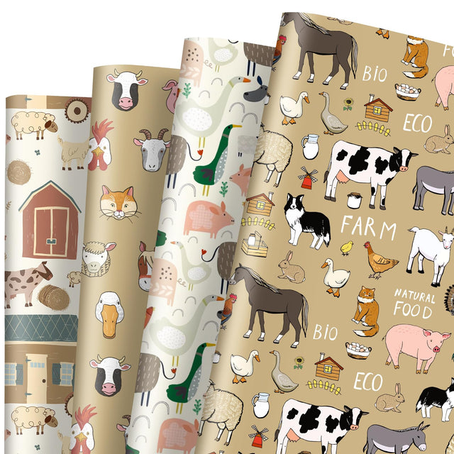 AnyDesign 12 Sheet Farmhouse Wrapping Paper Farm Animal Theme Gift Wrap Paper Bulk Folded Flat Retro Cartoon DIY Craft Paper for Birthday Holiday Party Supplies 19.7 x 27.6 In
