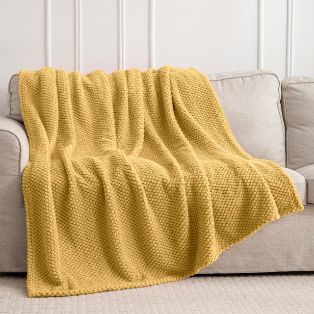Yellow 300GSM Fleece Throw Blanket for Couch Sofa Bed 40x50 Soft