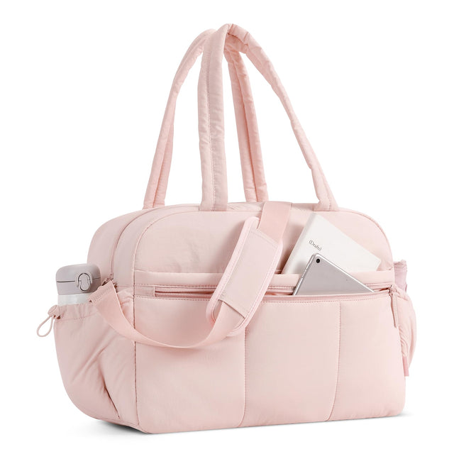 CLUCI Duffle Bag for Travel Gym Bag for Women Puffer Tote Small Carry On Bag 30L Duffle Weekender Bags with Wet Pocket Pink