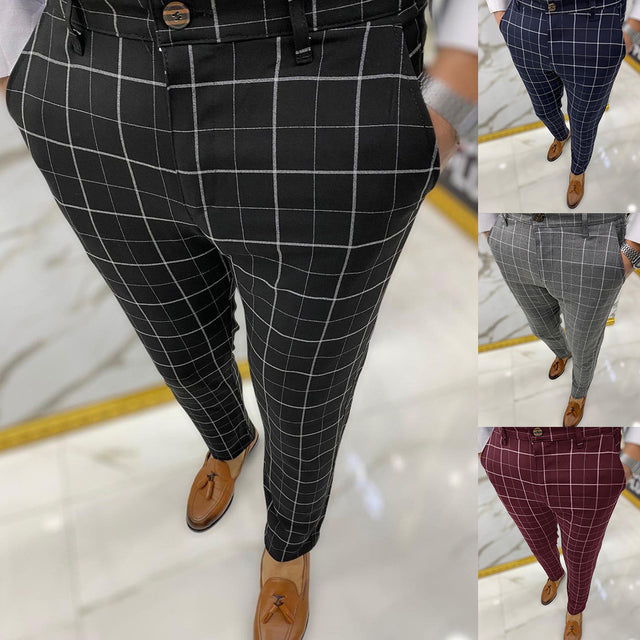Men's Fashion Plaid Casual Pencil Pants Trousers