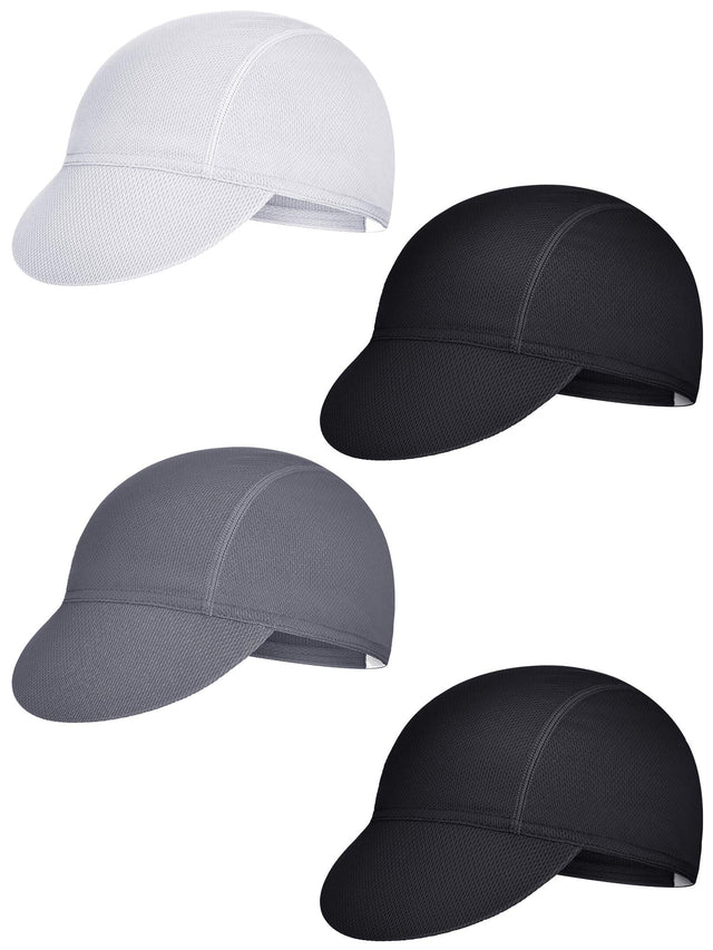 4 Pieces Summer Unisex Cycling Cap Breathable Bicycle Caps Sweat-Absorbing Biking Caps for Women Men Running Outdoor Sports (White Grey Black)