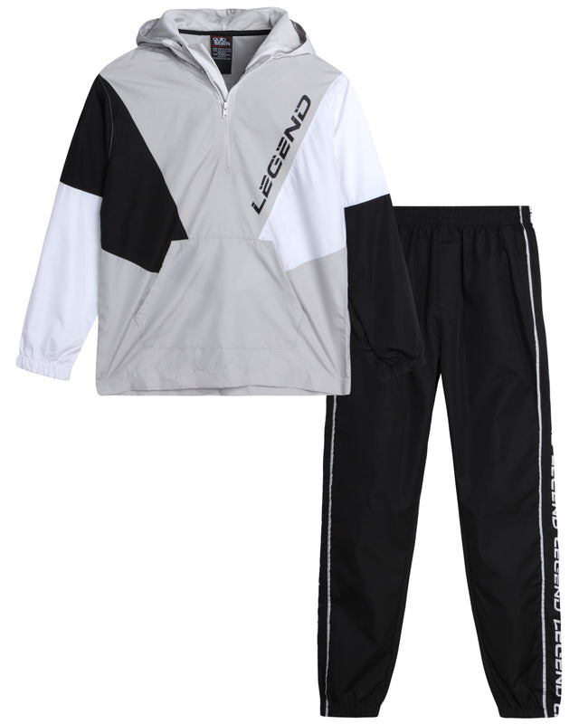Quad Seven Boys Tracksuit - 2 Piece Quarter Zip Pullover Windbreaker Jacket and Jogger Pants - Activewear Set for Boys 8-18 Size 12-14 Grey Legend