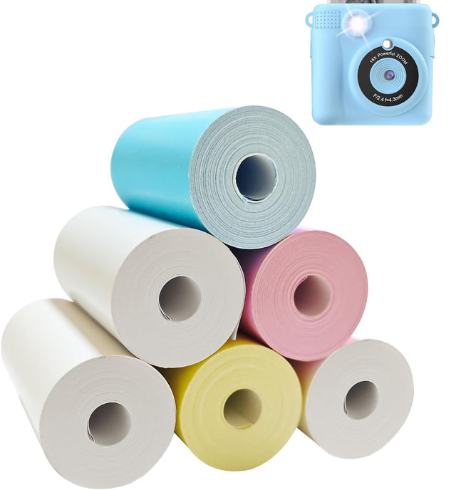 JOYTRIP Kids Instant Print Camera Paper 6 roll，Printer Paper HD Printing Thermal Print Paper SetCompatible with Most Kids Instant CamerasMixed Pack (Colored and White)
