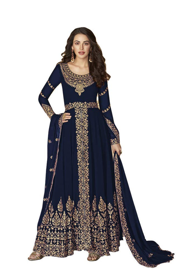 Alamara Fashion Ready to Wear Indian Pakistani Party Wear Wedding Wear Anarkali Suit with Matching Dupatta for Women (Navy Blue XXL)