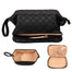 Abiudeng Large Makeup BagWaterproof Cosmetic BagMake up Travel Bag EssentialsCute Travel Toiletry Bag for Women Makeup Bag Organizer with Bottom PouchTravel Size Toiletries Bag for Women-Black
