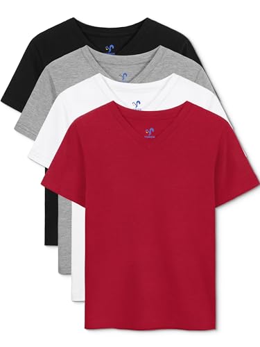 YERIOK 4 Pack Boys Shirts V-Neck Short Sleeve Tees Boys