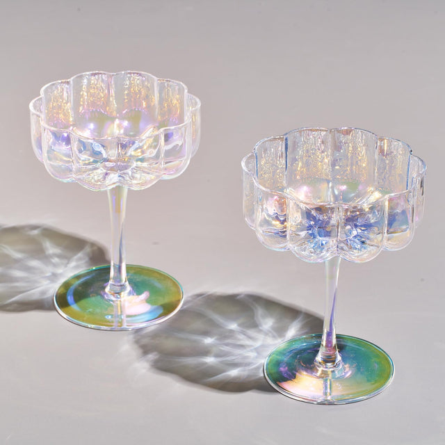 Khen Flower Vintage Wavy Glass Coupes Martini Champagne