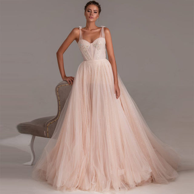 Champagne Strap Wedding Dress
