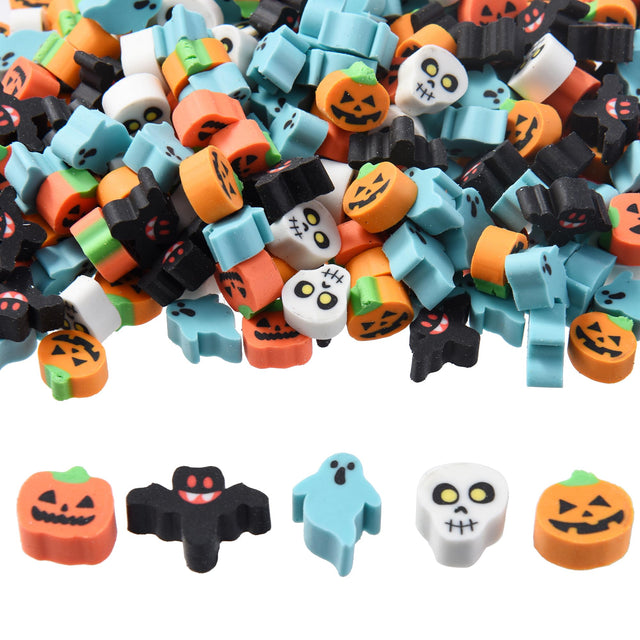 DOMG 300Pcs Mini Halloween Erasers for Kids Cute Mini Pumpkin Ghost Bat Erasers Bulk for Halloween Classroom Party Favors Goody Bag Filler Gifts