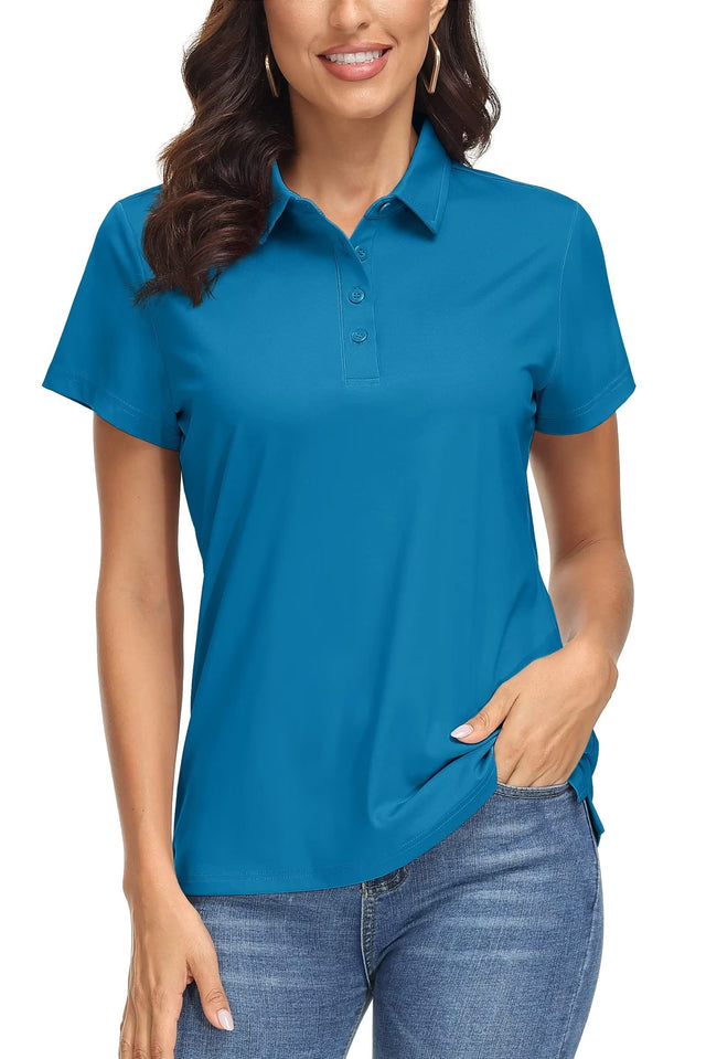 MAGCOMSEN Golf Polo Shirts for Women Short Sleeve Polos for Women Work Shirts Sun Shirts Quick Dry Casual Collared Shirt Blue Green L