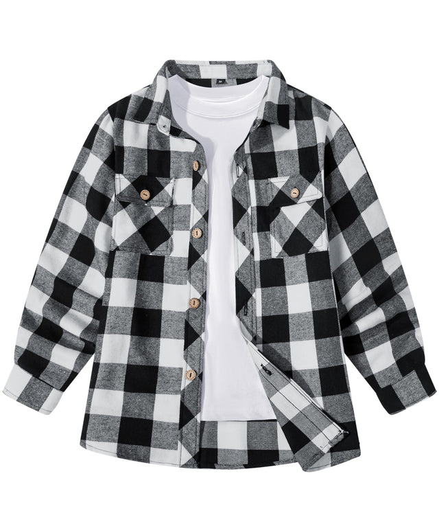 Boys Plaid Flannel Shirts Long Sleeve Casual Button Down Shirts