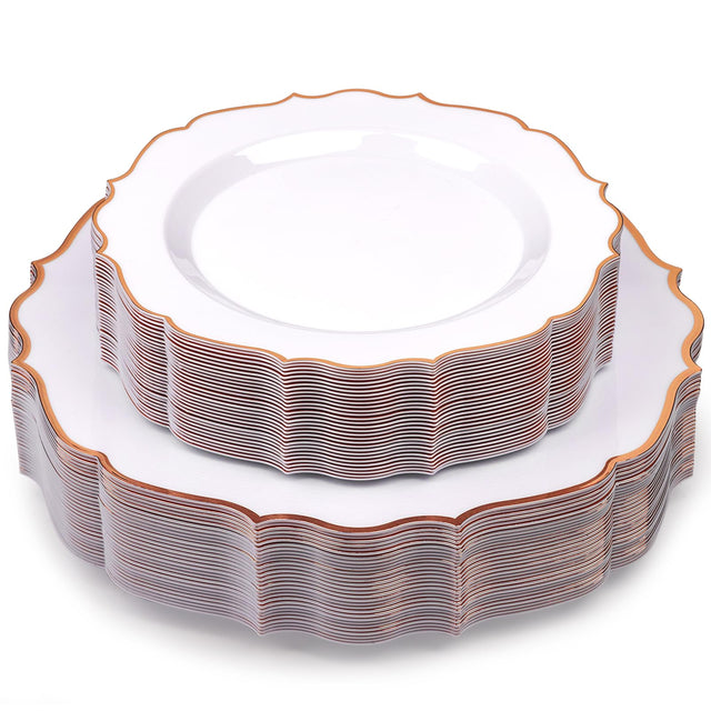 Homy Feel 60PCS White Plastic Plates with Rose Gold Flower
