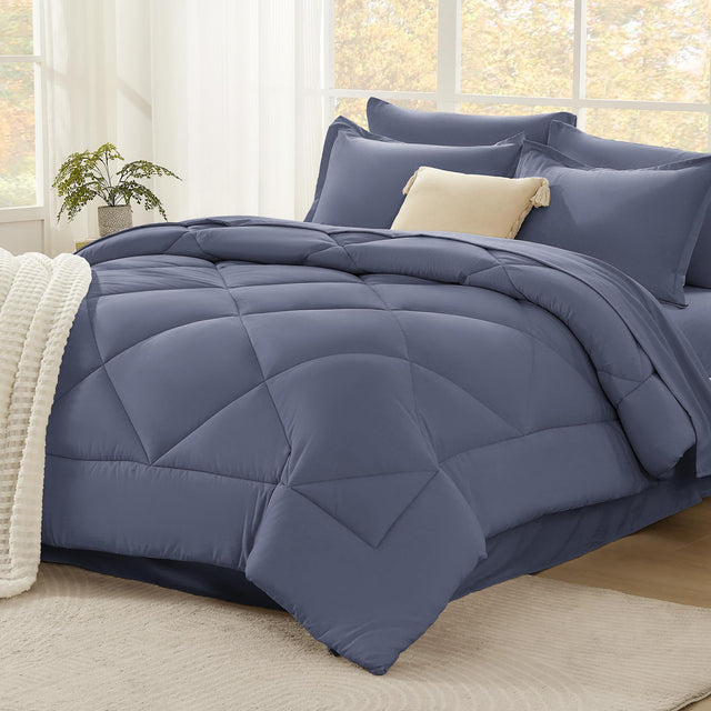 Litanika Dark Blue Grey King Size Comforter Set with Sheets