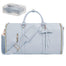 Garment Bags for Travel Convertible Suit Travel Bag for Women Stylish Carry On Garment Bag with Toiletry Pocket Shoulder Strap and Shoes Compartment 2 in 1 Foldable PU Leather Duffle Bag Blue