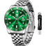 OLEVS Green Men Watch Silver Luxury Watches for Men Stainless Steel