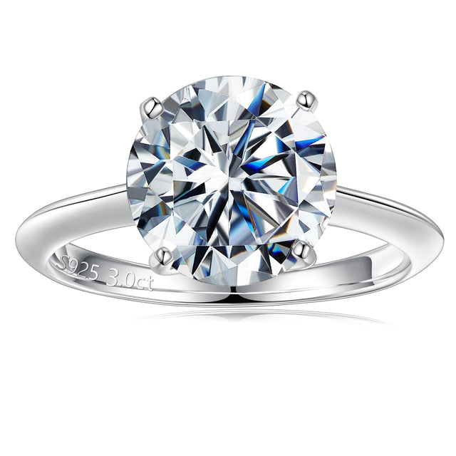 Turandoss 3ct Moissanite Rings for Women Round D Color VVS1 Clarity Engagement Rings 14K White Gold Vermeil 4 Prong Knife
