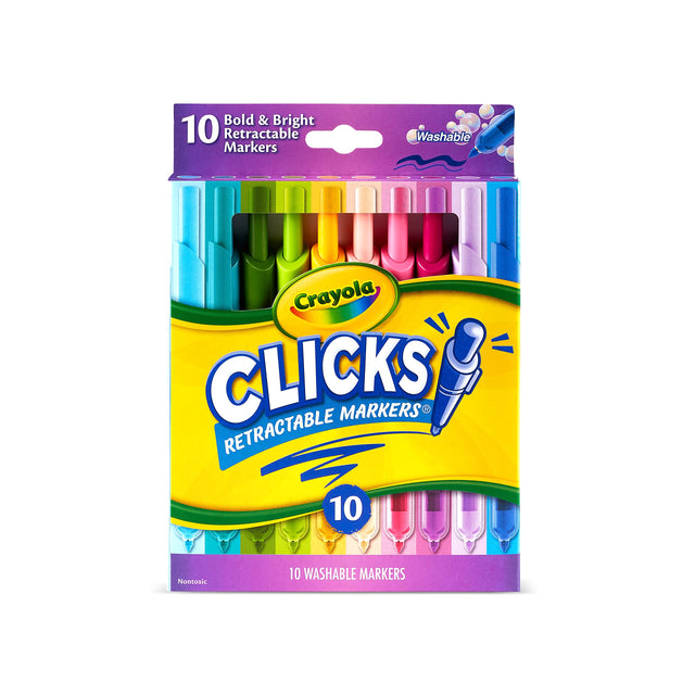 Crayola Washable Markers with Retractable Tips Clicks School Supplies 10 Count Gifts for Kids