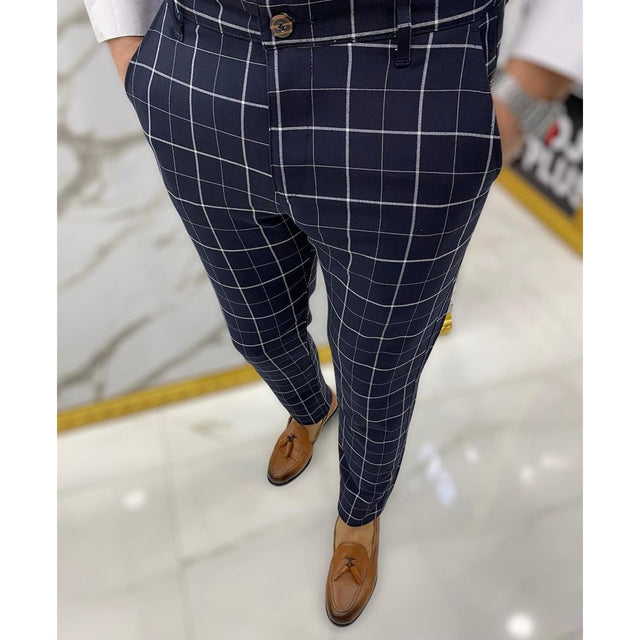 Men's Fashion Plaid Casual Pencil Pants Trousers