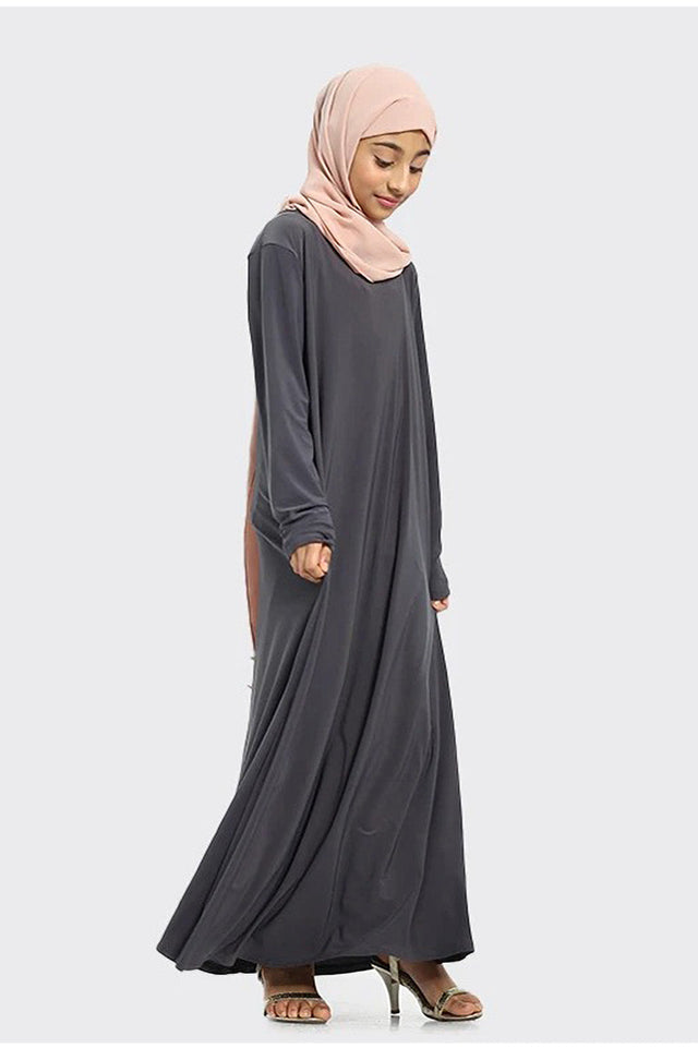 Plain Jersey Abaya Girls Grey