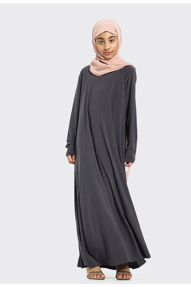 Plain Jersey Abaya Girls Grey