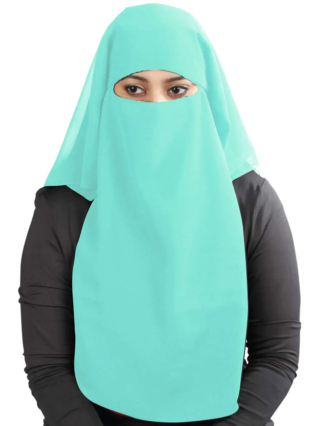 MyBatua 3 Layers Saudi Niqab In Breathable Georgette Wholesale Price 1pc Face Veil NQ-003 (Ice Blue)