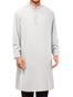 Runcati Mens Abaya Thobe Arabic T Shirts Kaftan Longline Banded Collar Plain Gown Henley Shirts White