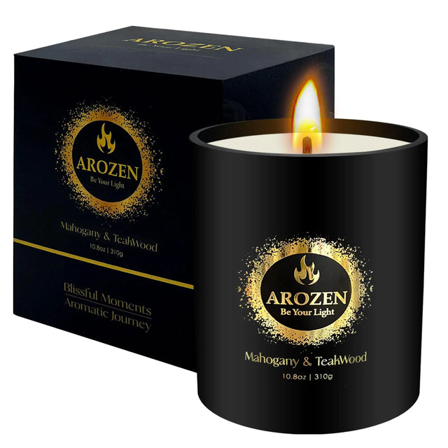Mahogany Teakwood Candle Scented Candles Gifts for Men Valentines Day Holiday Masculine Candles Gifts Soy Candles for Home Scented Black Candles Long Lasting Candles with 70H Burn Time 10.8oz