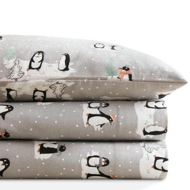 Codi Flannel Sheets Twin Size- 3 Pieces Ultra Soft Warm Sheet Set Cozy 100% Cotton Bedsheets Novelty Printed Bedding Sets 12 Inch Deep Pocket Cute Penguins