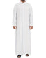 YAOHUOLE Arabic Thobe for Men Long Sleeve Mens Caftans Loungewear Muslim Mens Thobe with Pocket White M