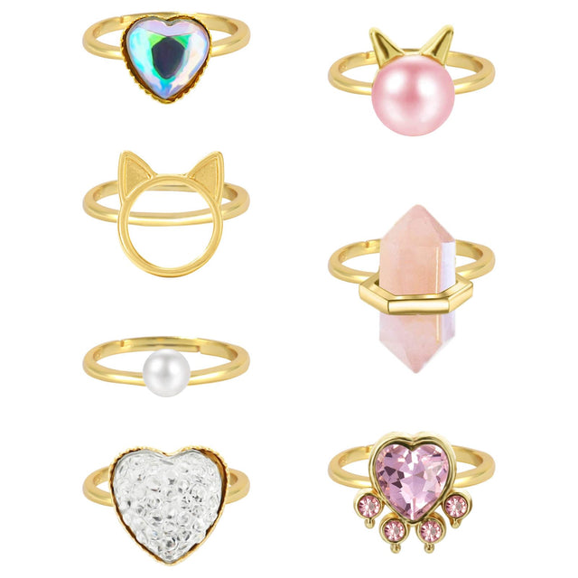 NEWITIN 7 Pieces Cute Rings for Girls Crystal Ring Girl Pretend Play