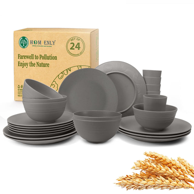 Homienly Dinnerware Set Plates and Bowls Set Wheat Straw