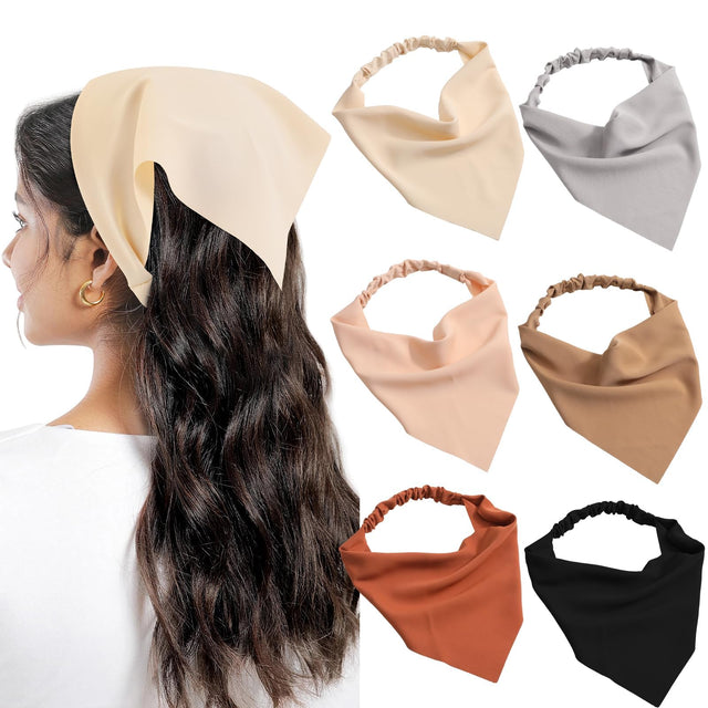 Molizummy 6 Pack Scarf Headbands for Women Triangle Bandana Head Scarves Solid Color Hair Bands Elastic Large Kerchief Headbands for Girls Teen