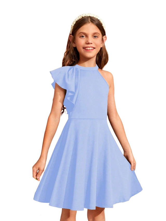 WDIRARA Girls A Line Flowy Ruffle Sleeveless Asymmetrical Fancy