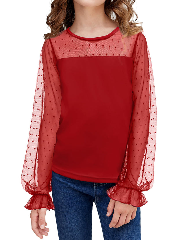 Arshiner Long Sleeve Tee Shirts for Teen Girls Puff Sleeve with Swiss